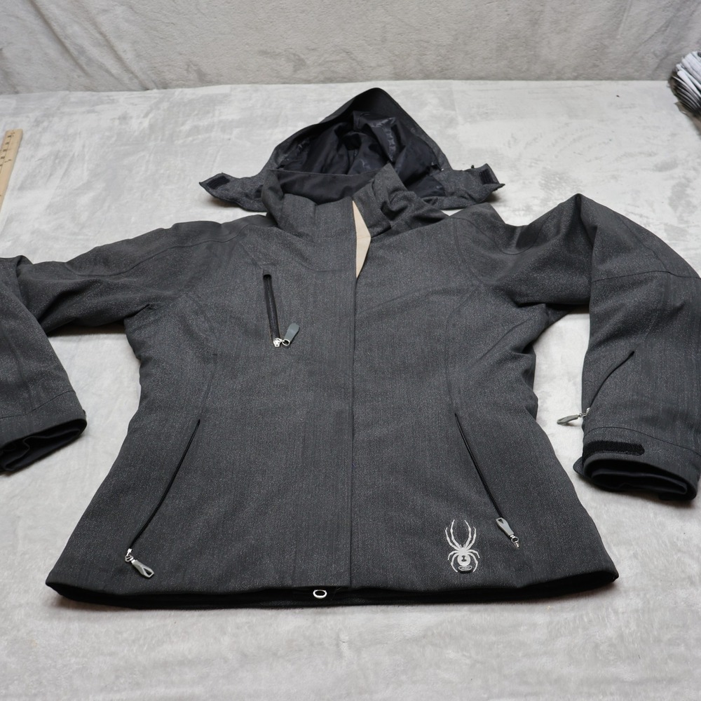 Spyder Tresh Jacket Womens 8 Black Full Zip Hooded Waterproof Ski Snow Winter